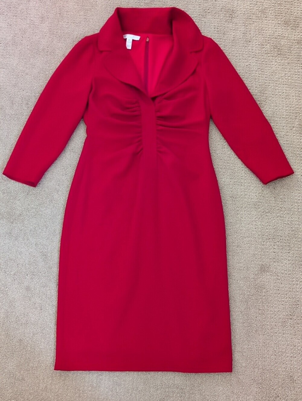 London Times Petites Red Ruched Collar Fitted Dress